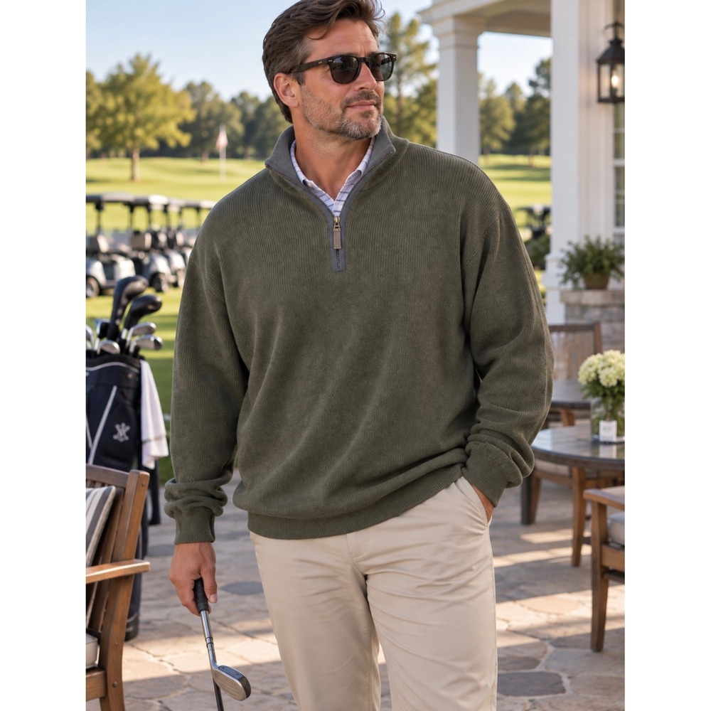 IZOD Ribbed Quarter Zip 100% Cotton Pullover Sweater Sz XL Golf Preppy Gorpcore